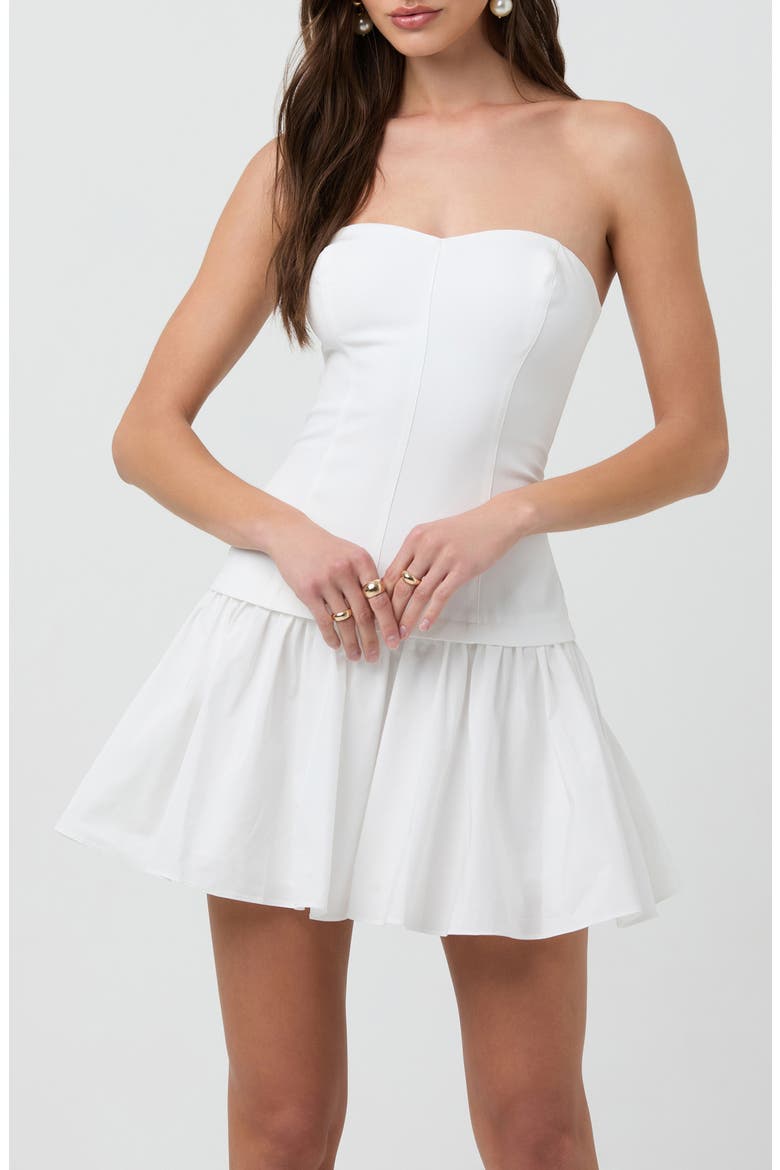 Strapless Mixed Media Minidress, Alternate, color, WHITE