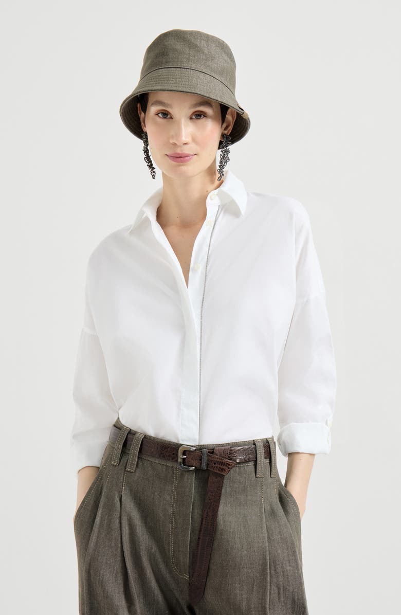 Brunello Cucinelli Stretch poplin shirt with monili, Alternate, color, White