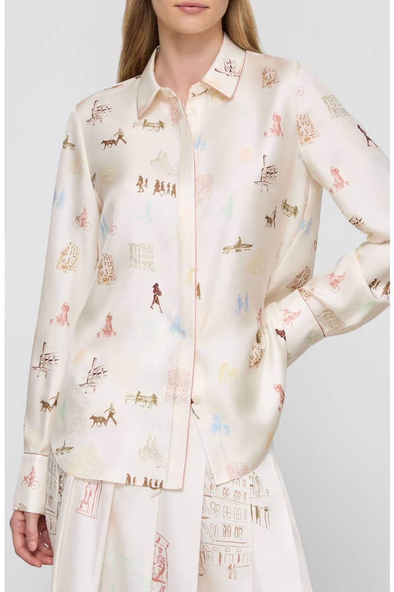 Scottie New Yorker Print Silk Twill Button-Up Shirt, Main, color, CLOUD MULTI