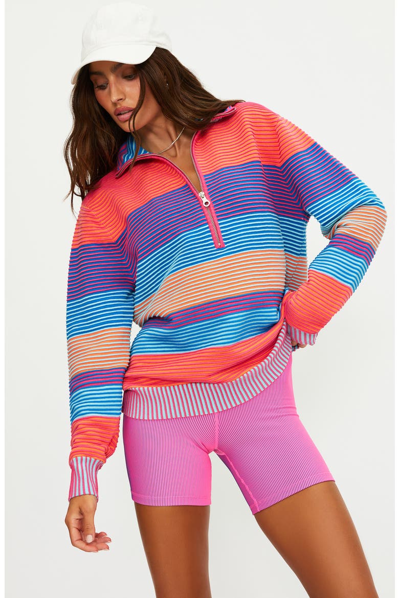 Lainey Stripe Half Zip Sweater, Alternate, color, VIBRANT VOLLEY STRIPE