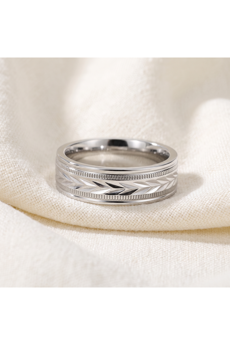 Men's 6.5MM Tristen Titainum Carved Ring Comfort Fit Wedding Band, Alternate, color, Titanium