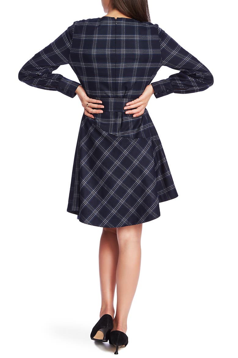 Soft Plaid Asymmetrical Hem Long Sleeve Dress, Alternate, color, BLUE NIGHT