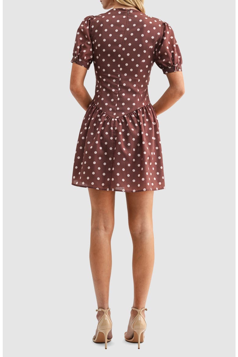 Polka Dot Puff Sleeve A-Line Minidress, Alternate, color, BROWN CREAM