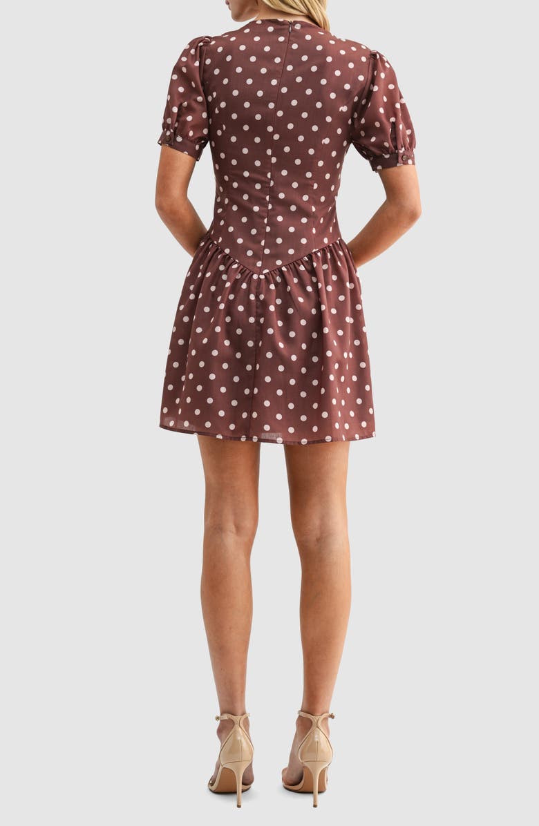 All in Favor Polka Dot Puff Sleeve A-Line Minidress, Alternate, color, Brown Cream