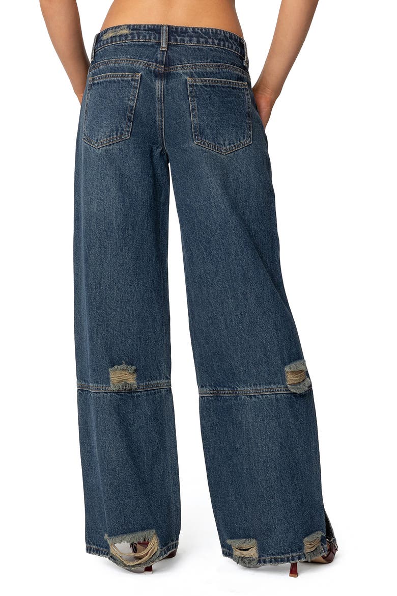 Ripped Low Rise Wide Leg Jeans, Alternate, color, BLUE