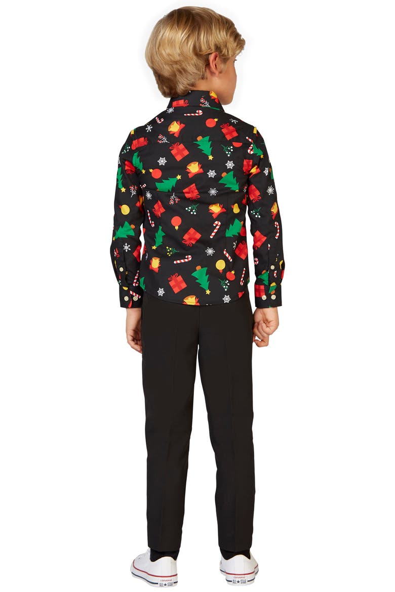 Kids' Christmas Icons Black Long Sleeve Dress Shirt, Alternate, color, BLACK