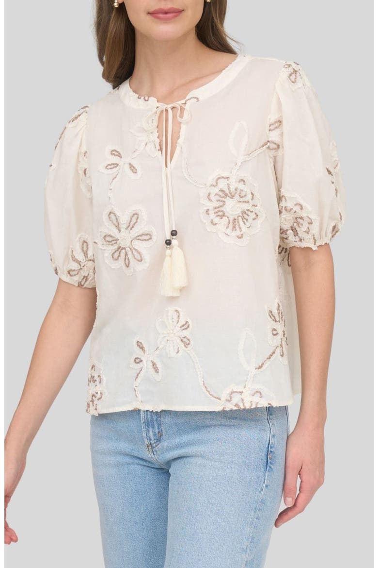 Floral Embroidered Cotton Blend Top, Alternate, color, CREAM