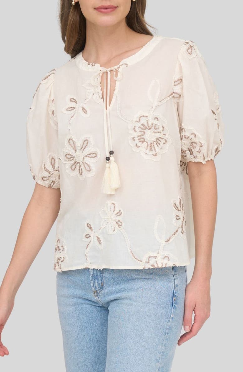 ZOE AND CLAIRE Floral Embroidered Cotton Blend Top, Alternate, color, Cream