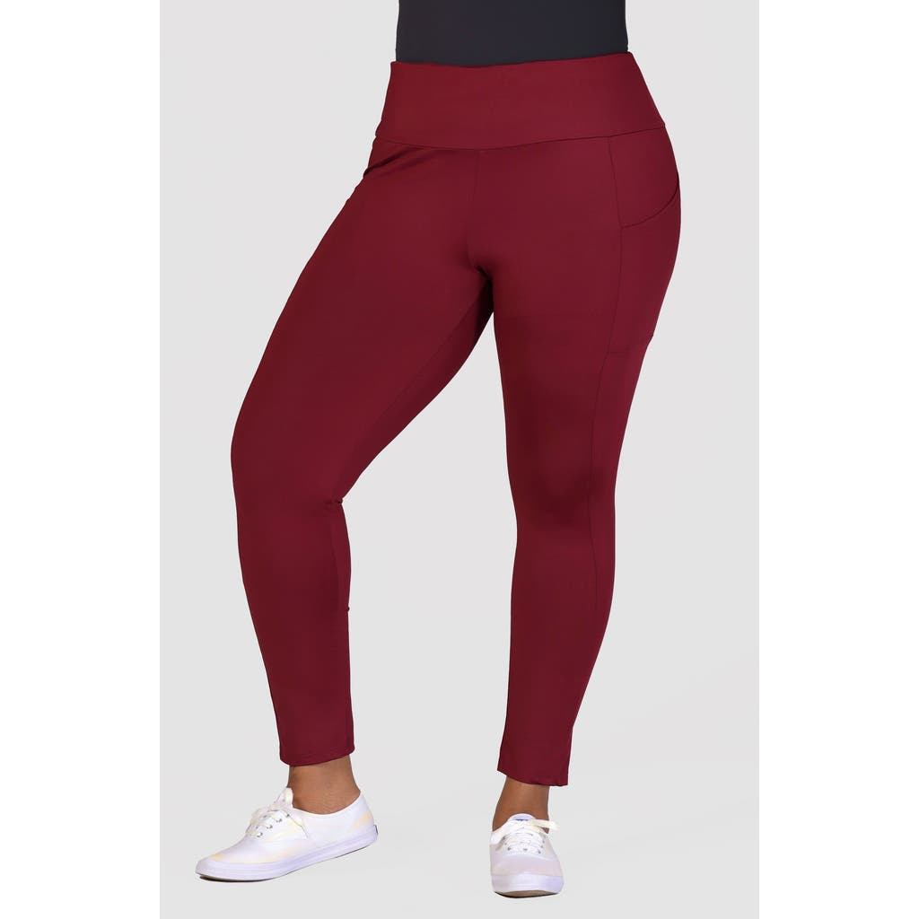 24seven Comfort Apparel Women's Stretch Ankle Length Leggings In Burgundy