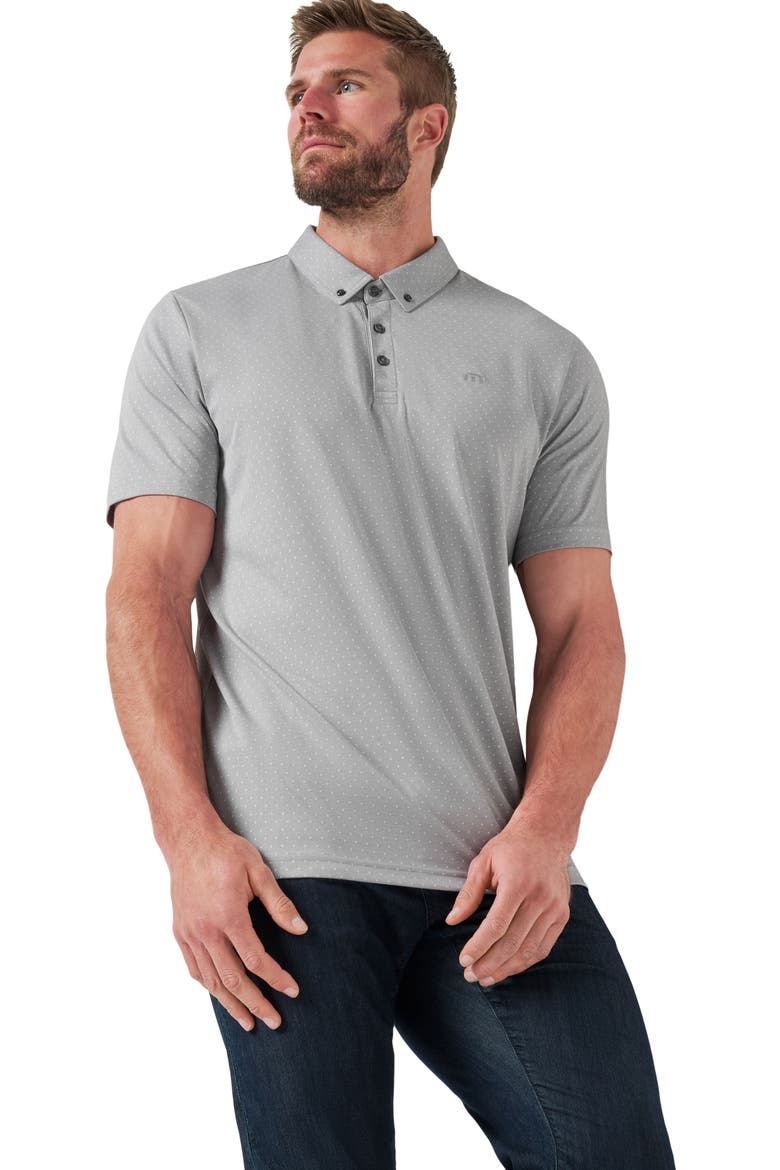 Handsome Town Dot Print Piqué Button-Down Polo, Alternate, color, HEATHER LIGHT GREY