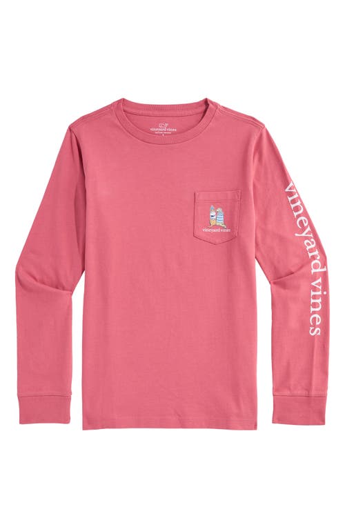 Vineyard Vines Kids' Sunset Ski Pups Long Sleeve Cotton Graphic T-shirt In Pink
