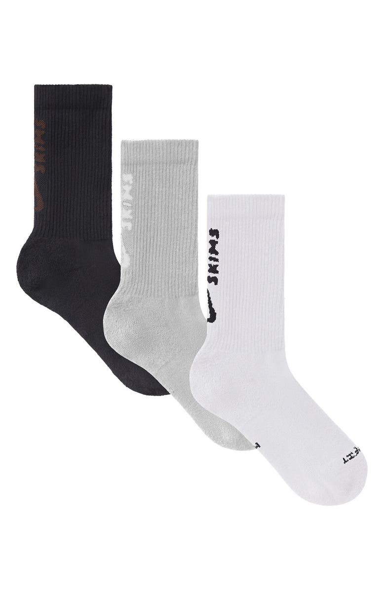 NikeSKIMS 3-Pack Dri-FIT Crew Socks, Alternate, color, Snow, Heathergray, Obsidian