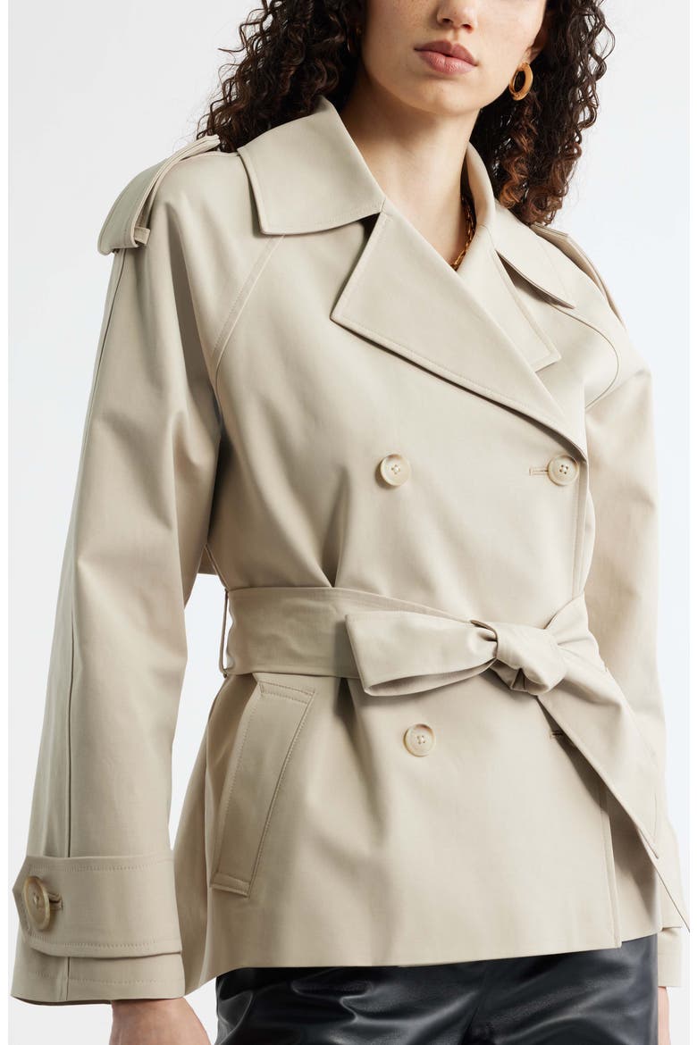 Belted Stretch Cotton Short Trench Coat, Alternate, color, TAN PLAZA