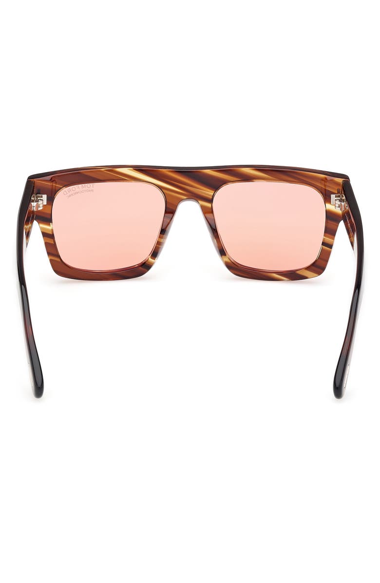 TOM FORD 53mm Fausto Polarized Square Sunglasses, Alternate, color, Striped Brown/ Yellow/ Peach
