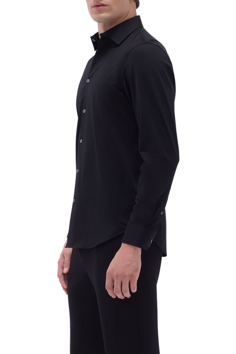 OoohCotton® Solid Button-Up Shirt, Alternate, color, BLACK