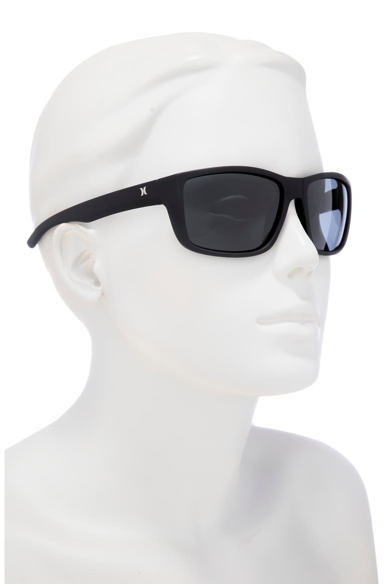 52mm Beveled Polarized Rectangular Wrap Sunglasses, Alternate, color, MATTE BLACK