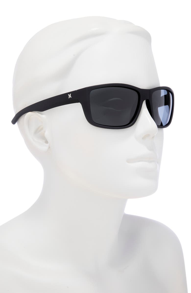 Hurley 52mm Beveled Polarized Rectangular Wrap Sunglasses, Alternate, color, Matte Black