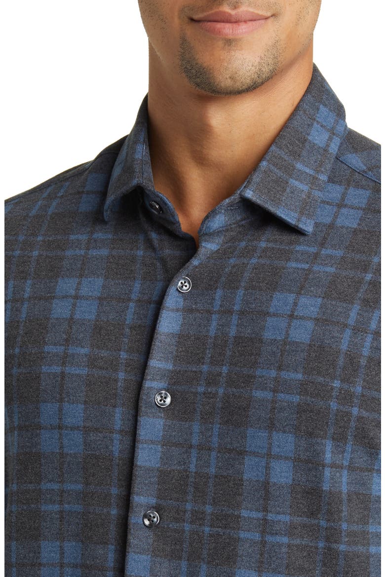 Lumberjack Plaid Wrinkle Resistant Tech Fleece Button-Up Shirt, Alternate, color, NAVY