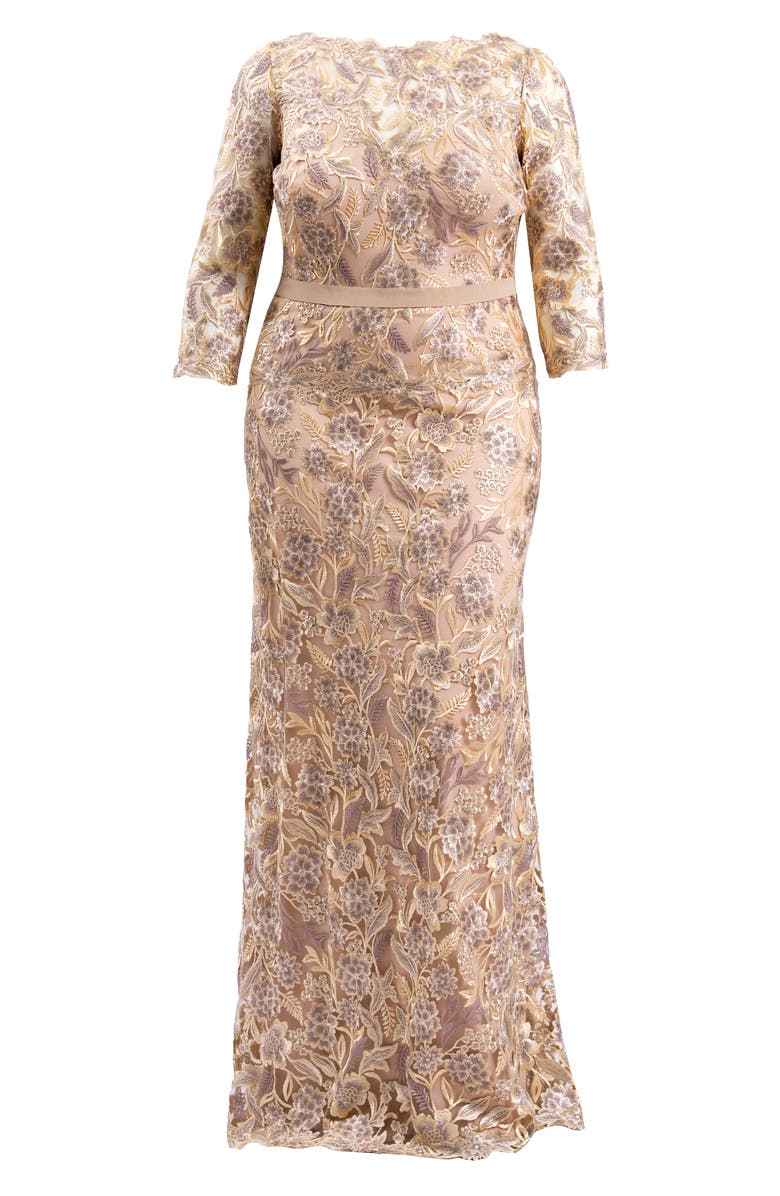 Tadashi Shoji Floral Embroidered Gown, Alternate, color, 