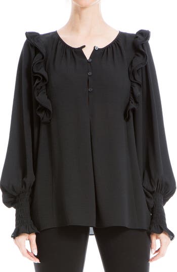 Max Studio Ruffle Shoulder Top In Black