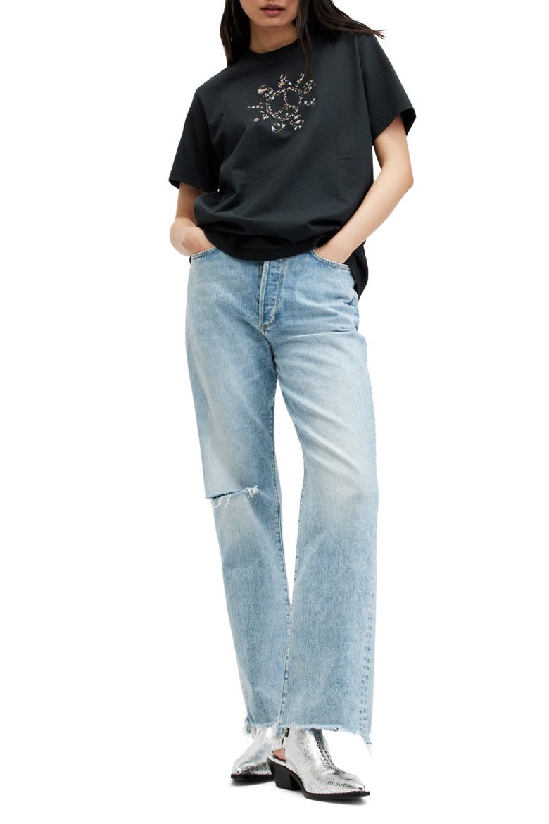 Pierra Oversize Cotton Graphic T-Shirt, Alternate, color, BLACK