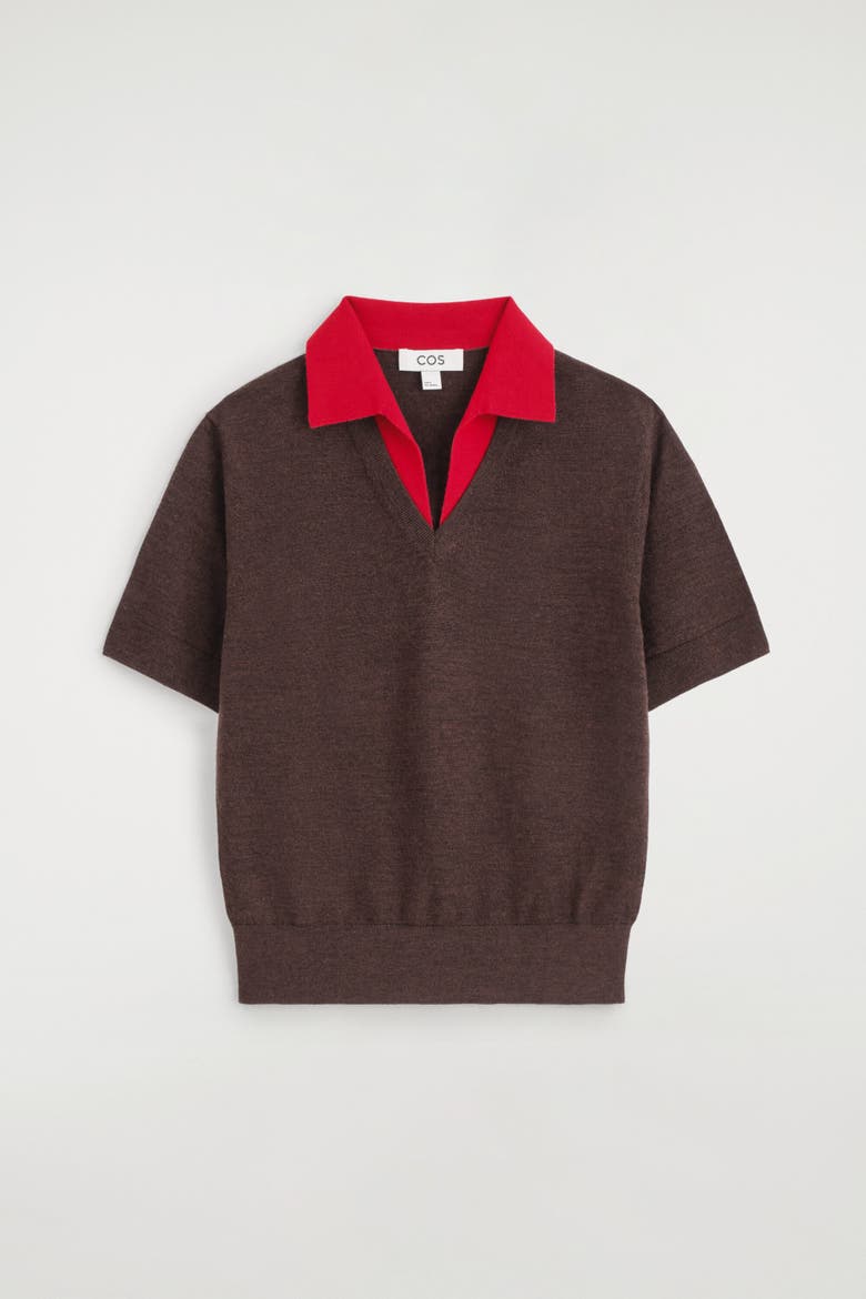 Merino Wool Layered Polo Shirt, Main, color, BROWN / RED