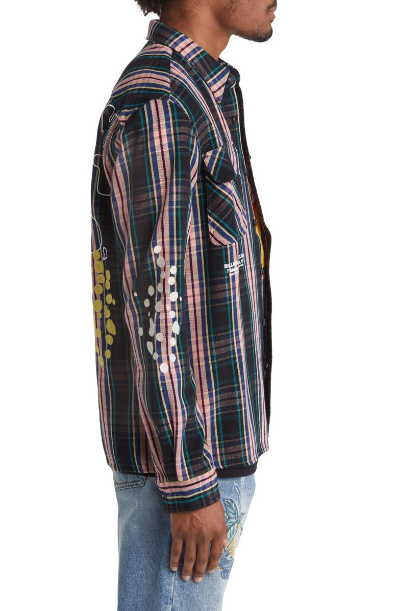 Billionaire Boys Club Mantra Plaid Embroidered Button-Up Overshirt, Alternate, color,
