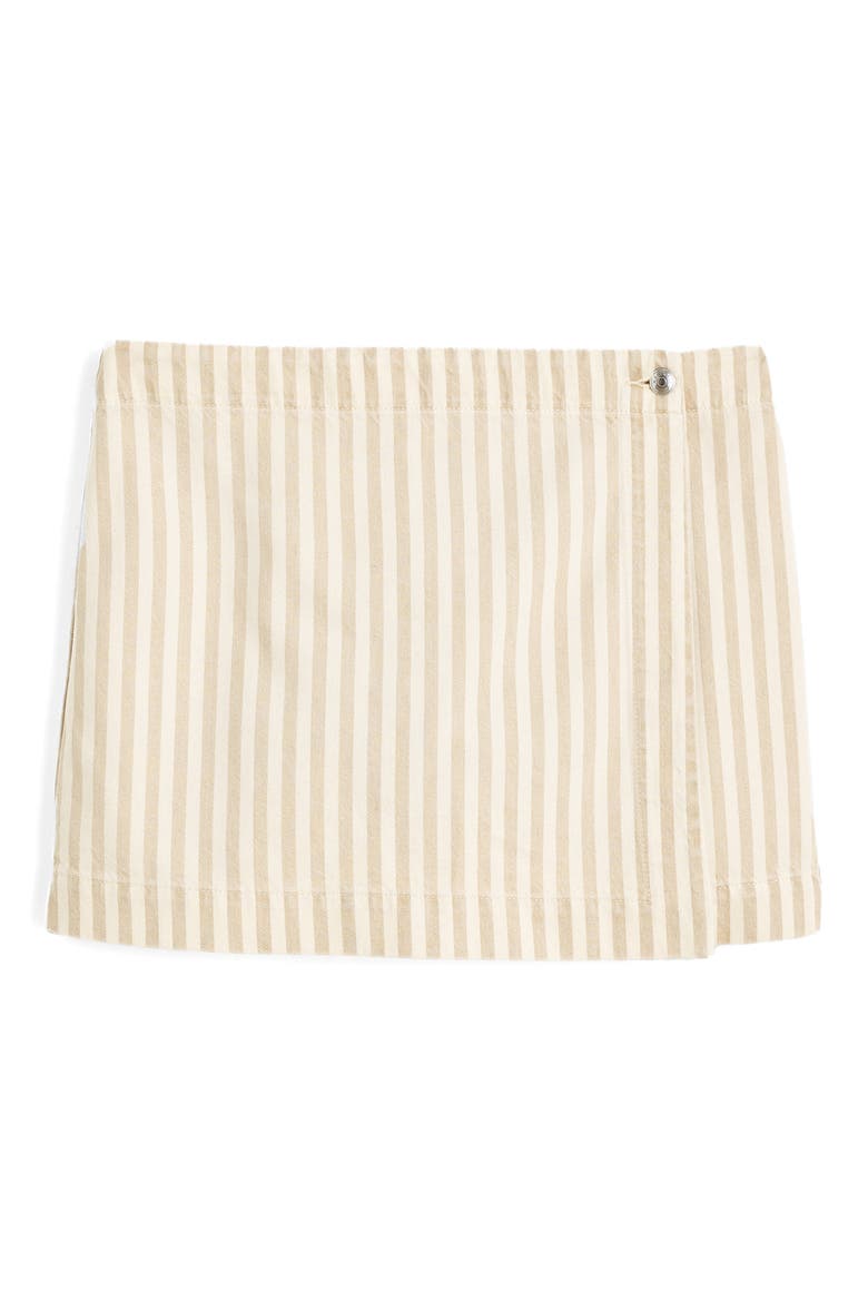 Denim Wrap Mini Skort, Main, color, KHAKI SAND STRIPE