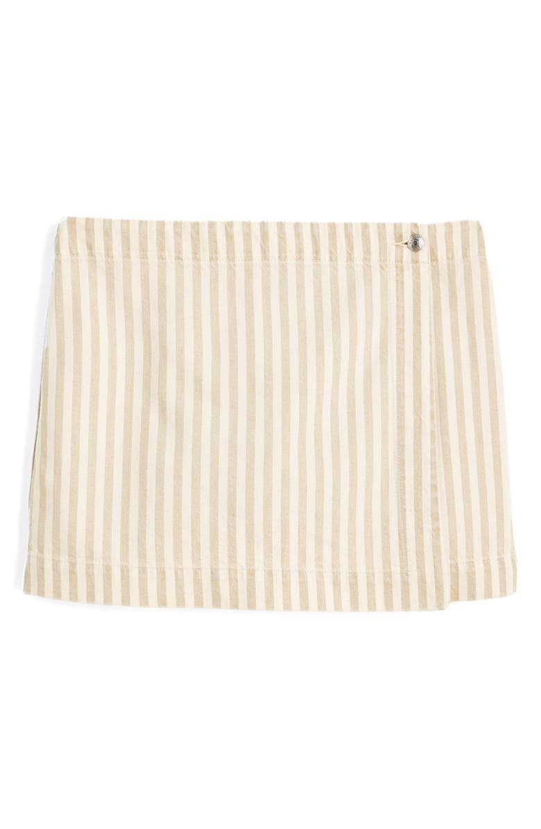 Madewell Denim Wrap Mini Skort, Main, color, Khaki Sand Stripe