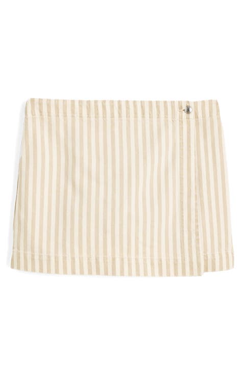 Denim Wrap Mini Skort (Khaki Sand Stripe)