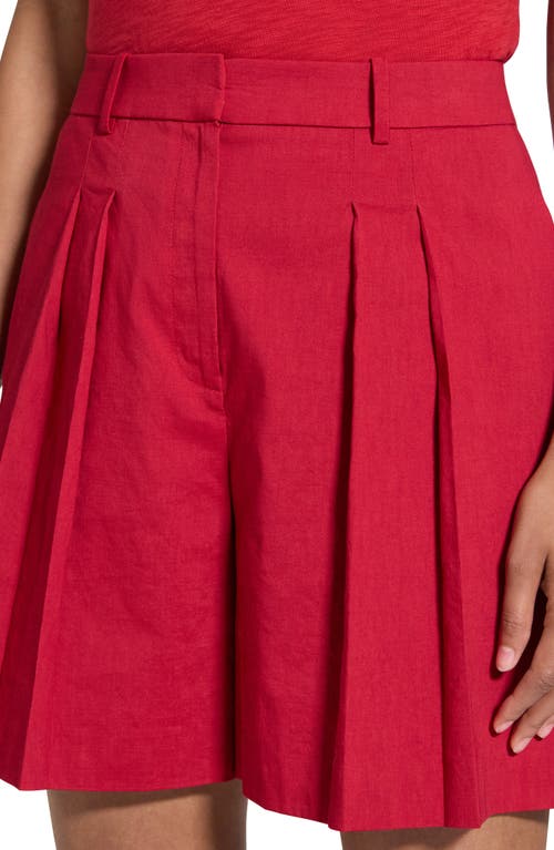 Theory Pleated Linen Blend Shorts In Cherry