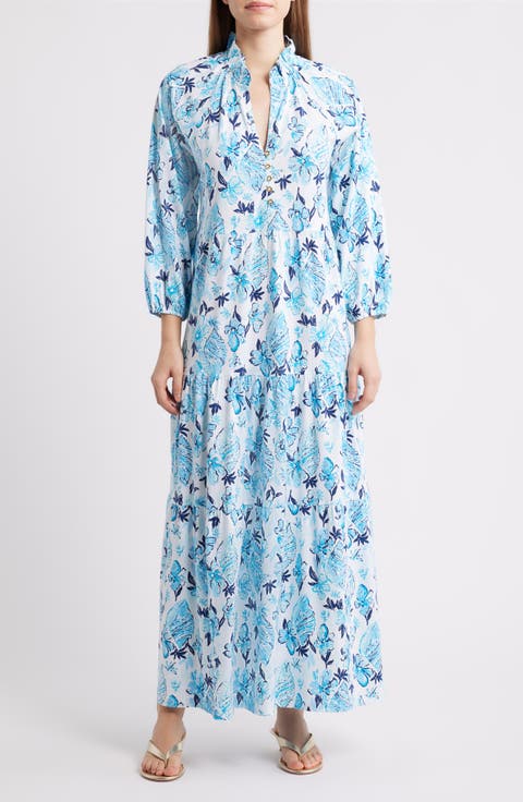 Malone Seagull Print Tiered Maxi Dress
