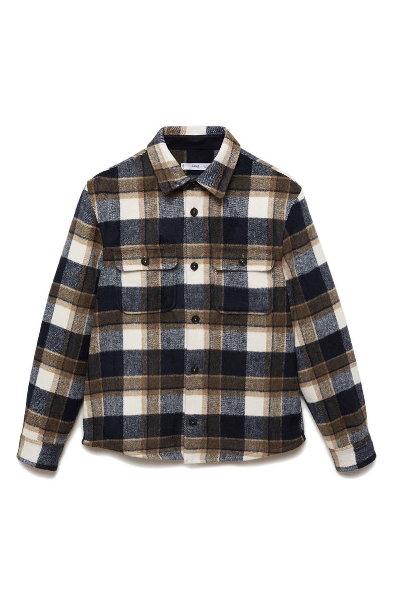MANGO Check Flannel Overshirt, Main, color, Dark Navy