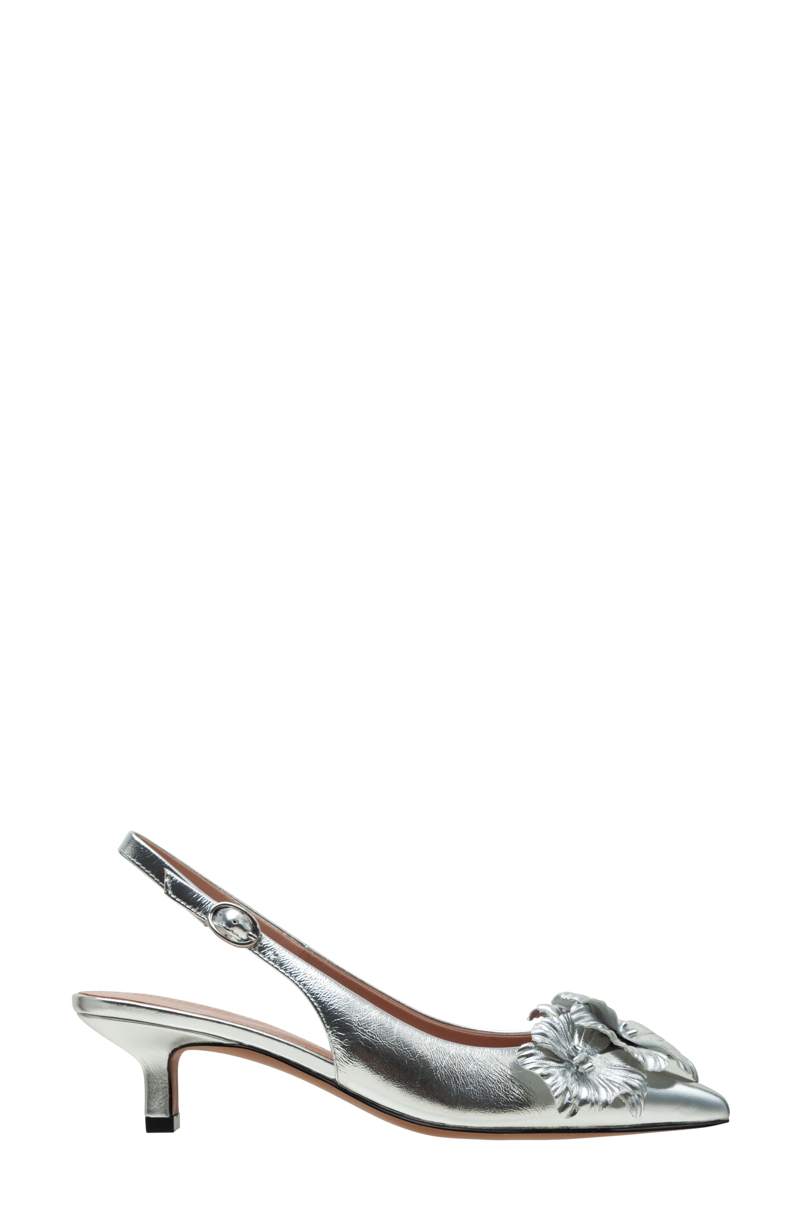 Linea Paolo Castiel Slingback Pointed Toe Kitten Heel Pump, Alternate, color, Silver