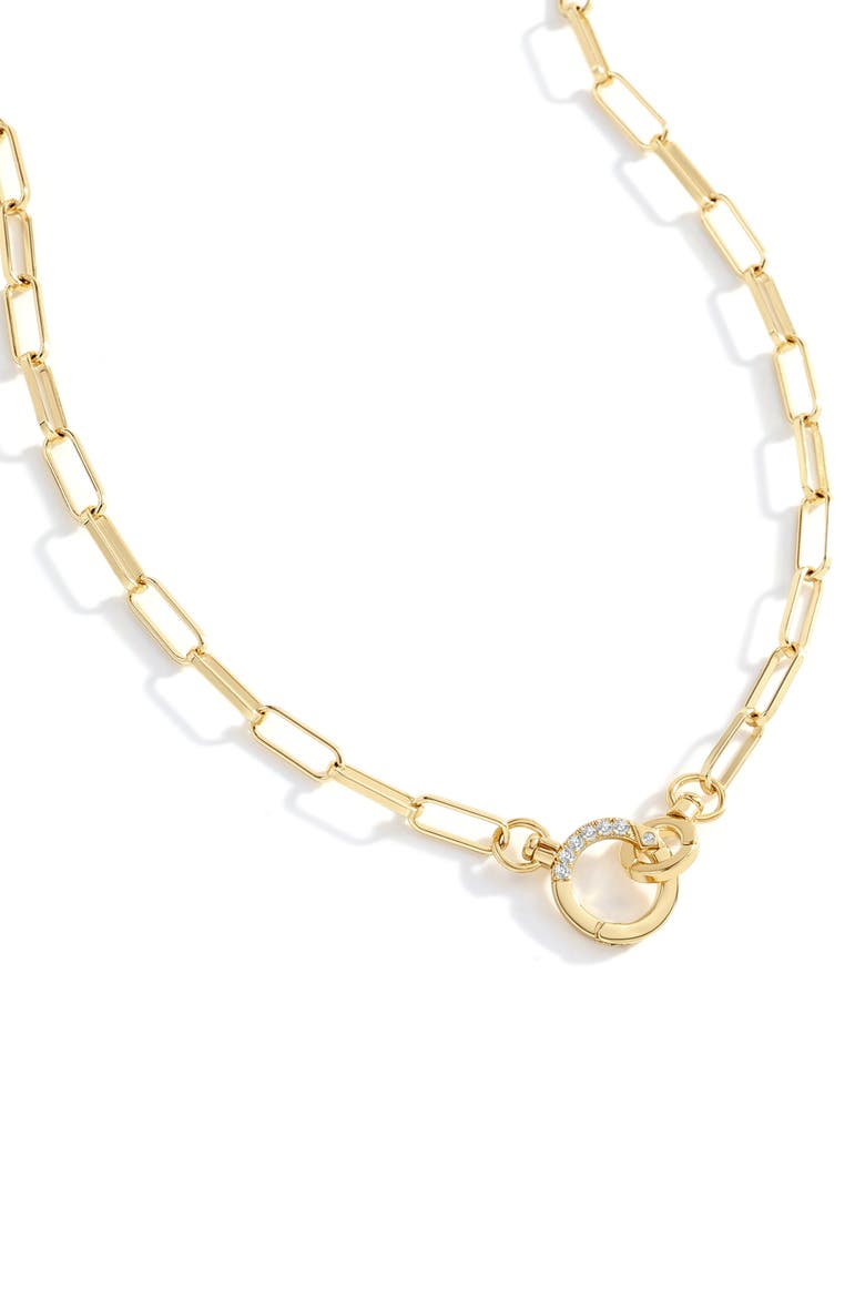 Pave Mint Paperclip Necklace, Main, color, 18k Gold Plaed