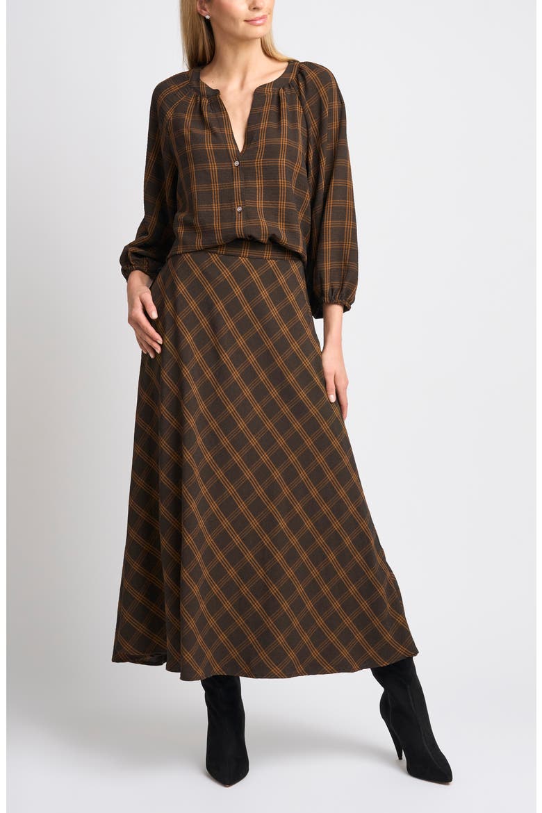 Plaid Raglan Sleeved Button Down Top, Alternate, color, TOBACCO BROWN
