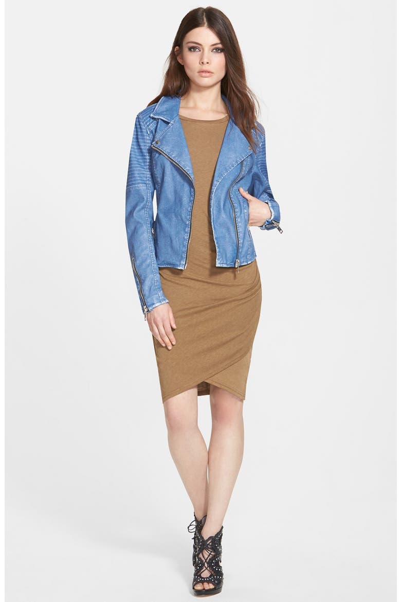 Faux Leather Moto Jacket, Main, color, BLUE