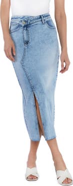 Wash Lab Denim Asymmetric Waist Denim Midi Skirt