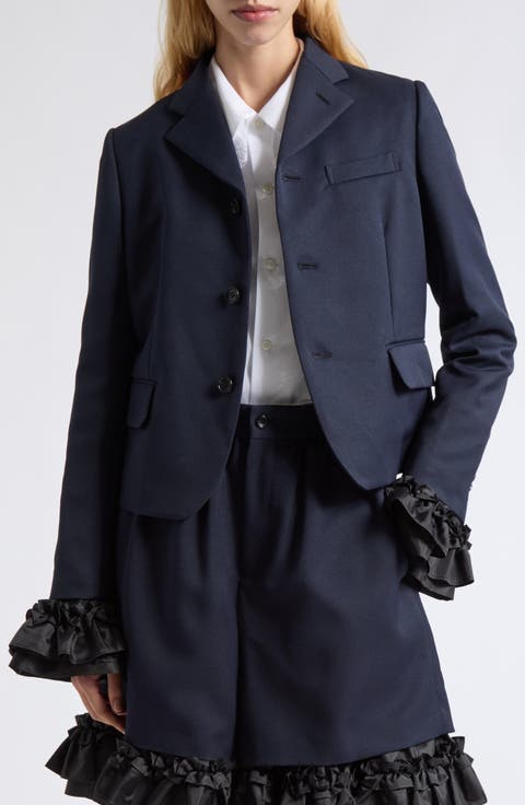 Ruffle Cuff Gabardine Blazer