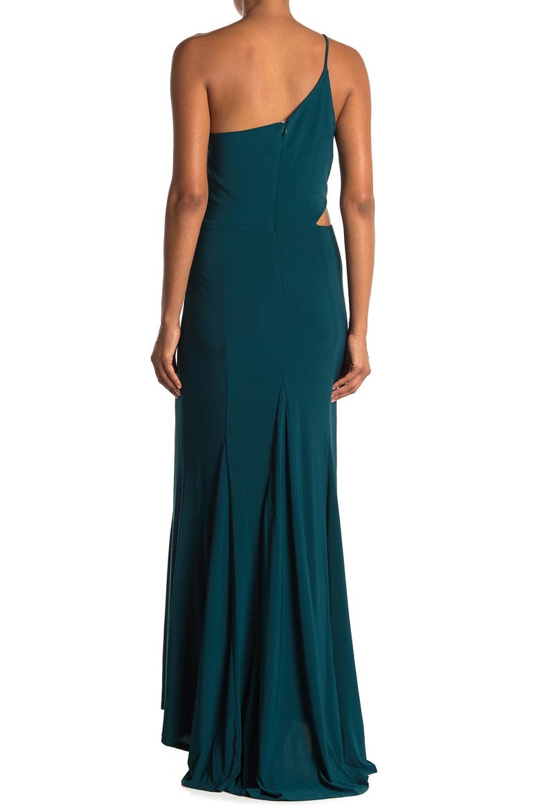 One-Shoulder Side Cutout Gown, Alternate, color, HUNTER