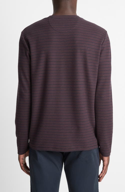 Vince Stripe Long Sleeve Pima Cotton Piqué Crewenck T-shirt In Purple