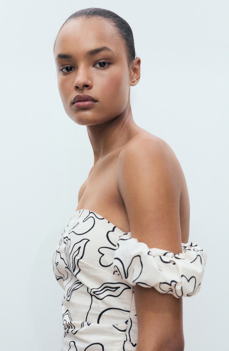 MANGO Floral Strapless Sheath, Alternate, color, Off White