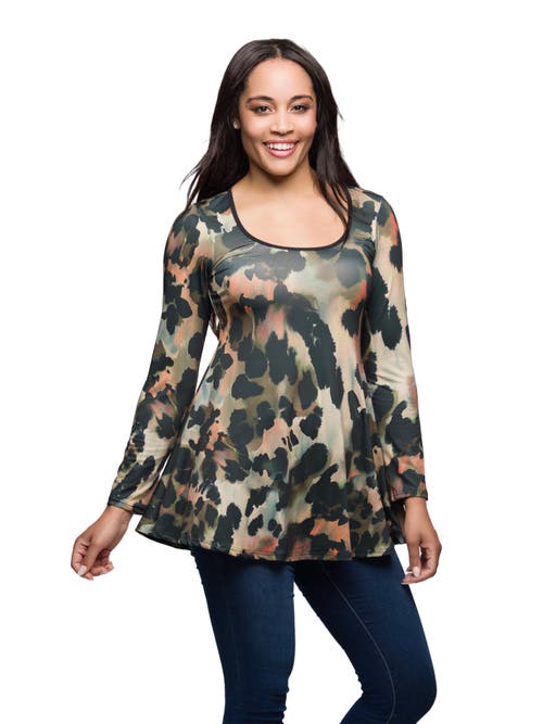 24seven Comfort Apparel Long Sleeve Scoop Neck A Line Top In Neutral