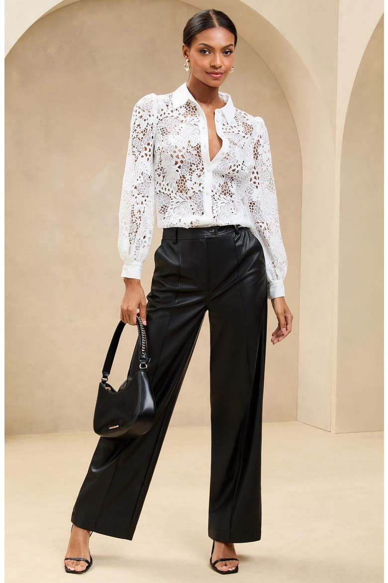Lace Button-Up Shirt, Alternate, color, WHITE