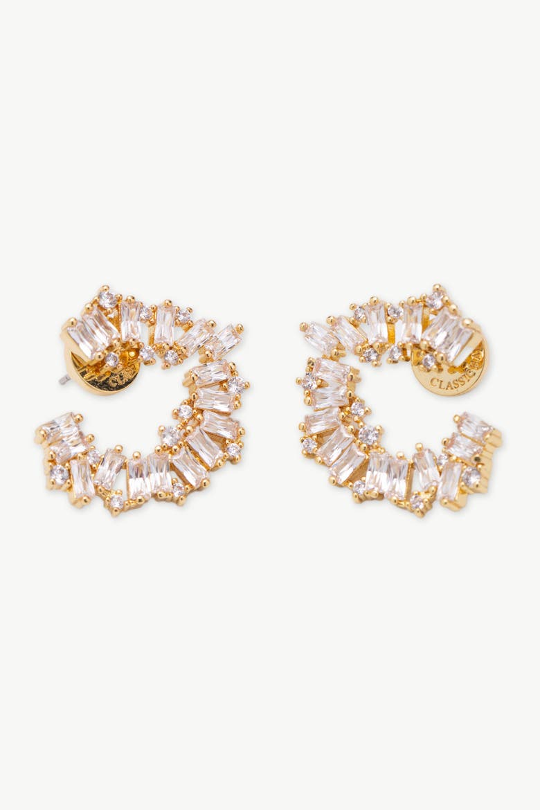 Crescent Baguette Cubic Zirconia Stud Earrings, Alternate, color, Gold