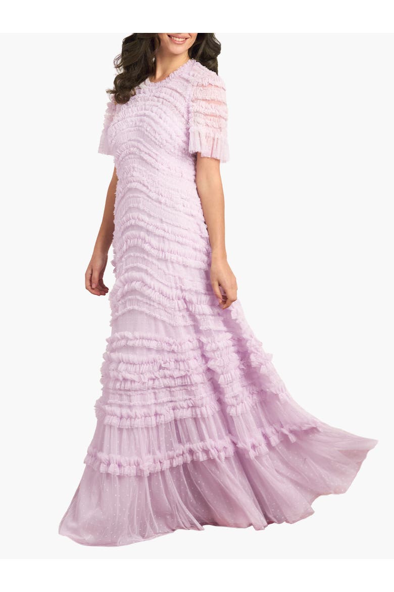 Amara Round Neck Ruffle Gown, Main, color, Powder Lilac