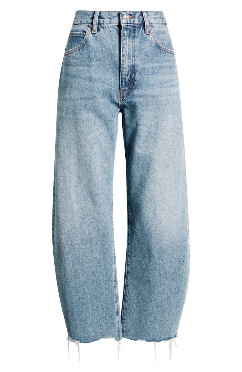 FRAME The Bubble Raw Hem Crop Barrel Leg Jeans, Alternate, color, Rapture Raw Fray