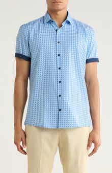 SOUL OF LONDON Geometric Print Short Sleeve Button-Up Shirt
