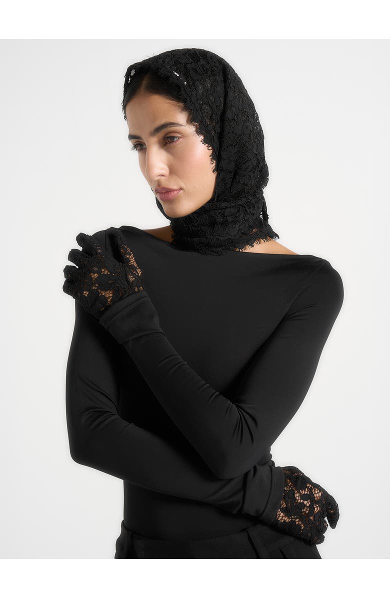 Manière De Voir Kadia Lace Head Scarf, Main, color, Black