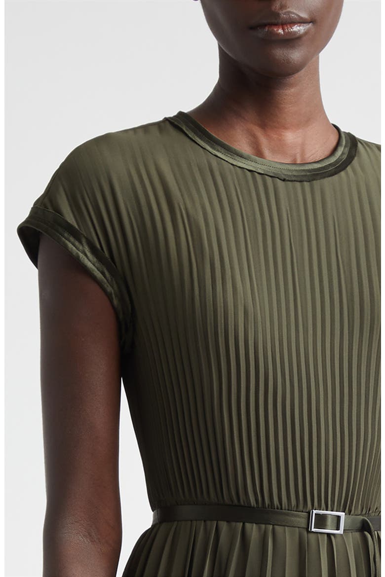 Pleated Chiffon Midi Dress, Alternate, color, HUNTER GREEN